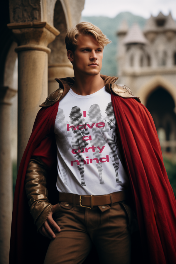 ai-created-mockup-of-a-man-wearing-a-t-shirt-and-a-knight-cape-m38727