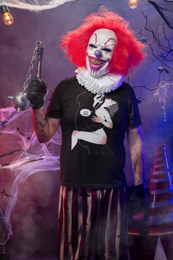 halloween-themed-mockup-featuring-an-evil-clown-wearing-a-t-shirt-in-a-haunted-house-m51263 halloween-themed-mockup-featuring-an-evil-clown-wearing-a-t-shirt-in-a-haunted-house-m51263