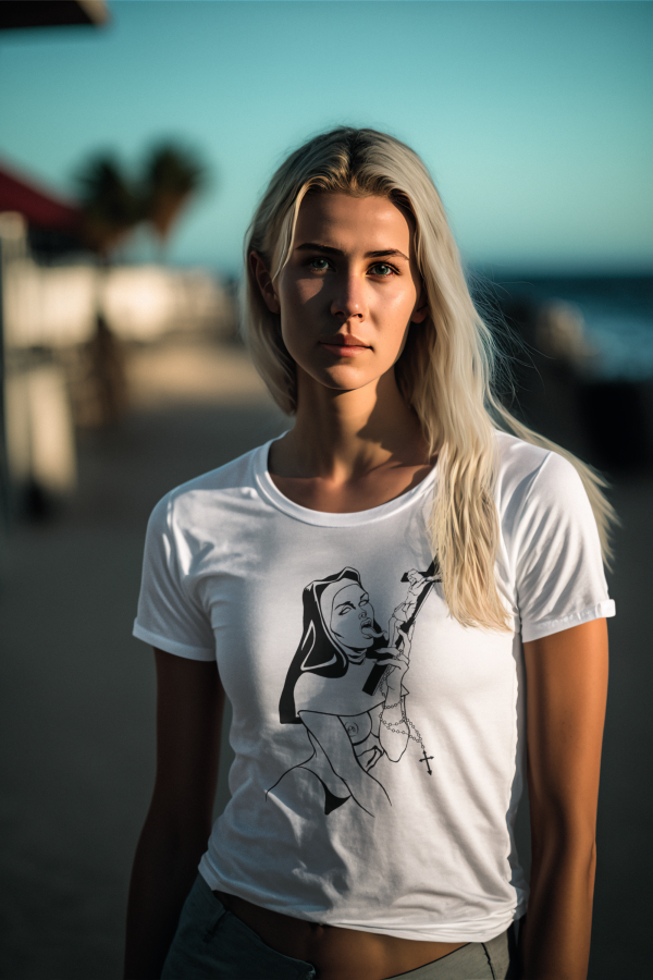 ai-generated-mockup-featuring-a-woman-wearing-a-round-neck-t-shirt-m32501