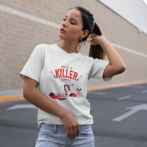 mockup-of-a-girl-wearing-a-unisex-t-shirt-outside-a-mall-23037