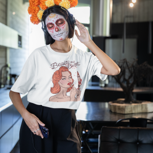 mockup-of-a-woman-with-a-catrina-face-makeup-wearing-a-stanley-stella-t-shirt-m35485