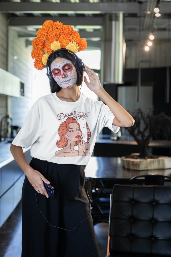 mockup-of-a-woman-with-a-catrina-face-makeup-wearing-a-stanley-stella-t-shirt-m35485 mockup-of-a-woman-with-a-catrina-face-makeup-wearing-a-stanley-stella-t-shirt-m35485